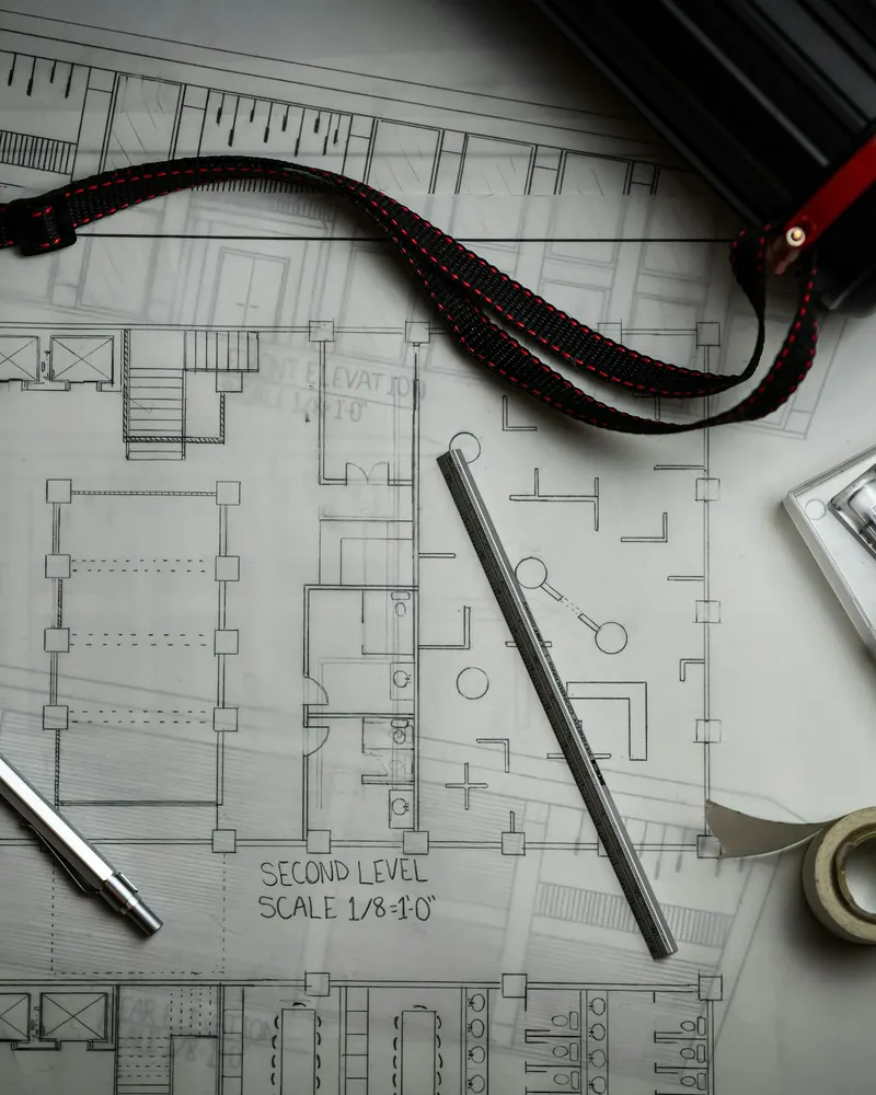 Planos arquitectónicos y herramientas de dibujo